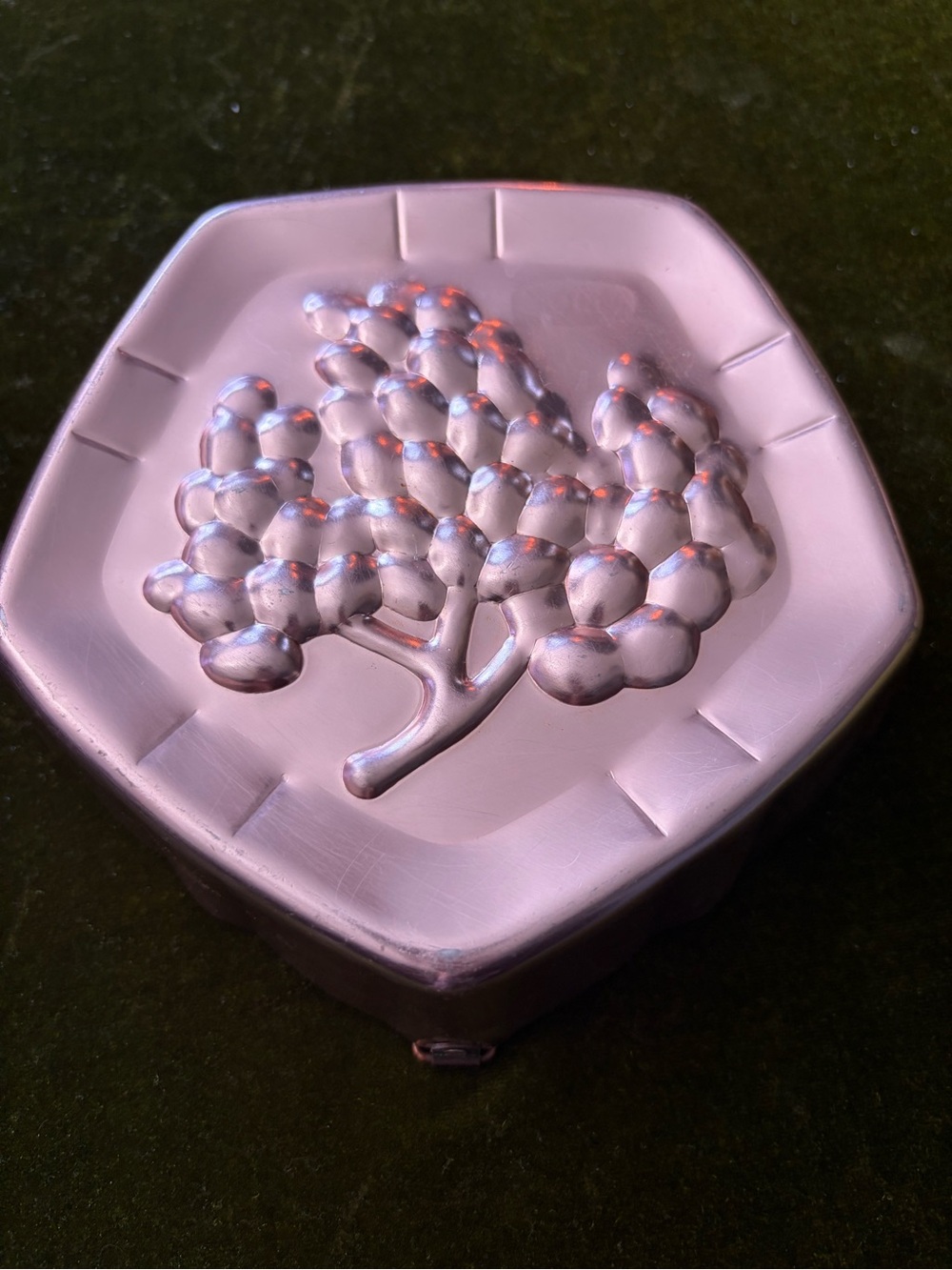 Hexagonal Copper-Tone Tree Motif Decorative Box